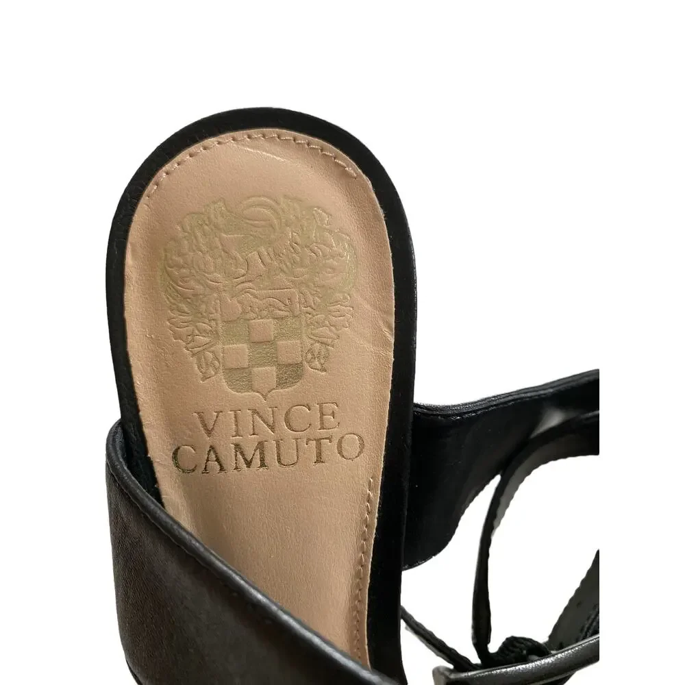 vince camuto Black Leather Wrap Around Casara Sandal heels Size 7.5 37.5